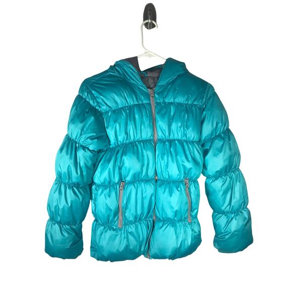 Old Navy Coat Girl's XL 16 Puffy Zip Front Pockets Ribbed Cuff Sleeves Turquoise - Picture 1 of 8